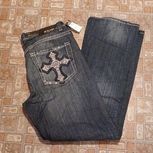 Black Premium Dark Wash Jeans with Embellished Cross Pocket 34x32